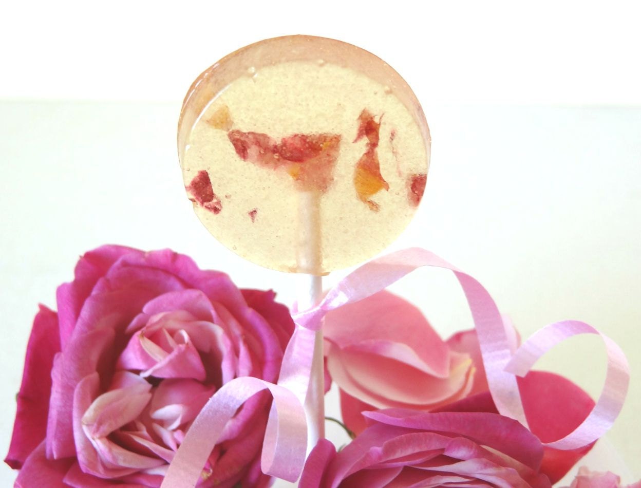 6 Paradise Rose Passion Lollipops-Wedding Favors-Natural Flavors-Vegan-Hawaii Made-Hard Candy Suckers-Herbal Candy-Flower