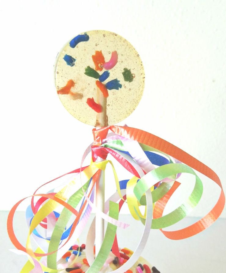 6 Vanilla Cupcake with Sprinkles Lollipops-Gourmet Artisan Candy-Birthday Cake Lollipops-Vegan-Hard Candy Suckers-Edible Party Favors