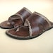 Handcrafted Comfortable Dark Brown Leather Slide Sandals With Design - Victory