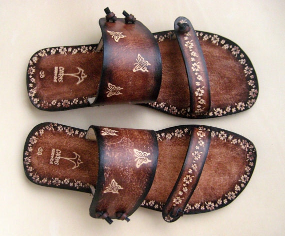 Unique Style Jolly Flowers And Butterflys Handmade Leather Sandals - Paradise