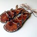Lace Up  Flat  Sandals Greek Goddess Brown Leather With Flower Pattern Summer Sandals  - Glory