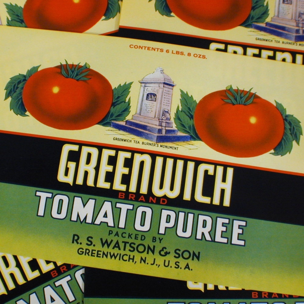 Tomato Puree Vegetable Can Labels 1940s Vintage