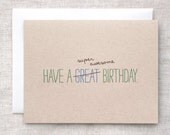 Cute Birthday Card, Recycled - Typography, Super Awesome Birthday - Blue, Green, Brown