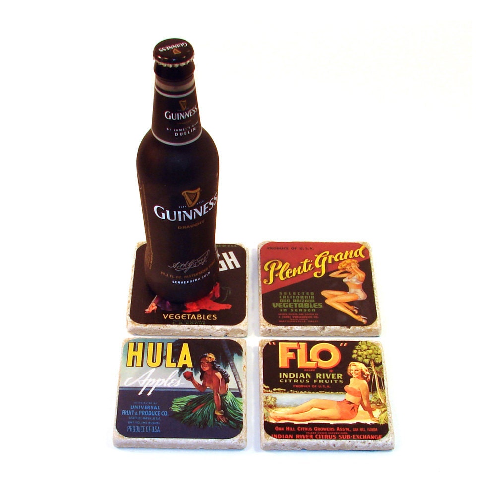 Pin Up Girls Vintage Stone Coasters - Set of 4
