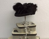 1800s Vintage Hat Edwardian Antique Hat Black Hat Millinery of Velvet Ostrich Feathers Glass Beads Silk Tulle