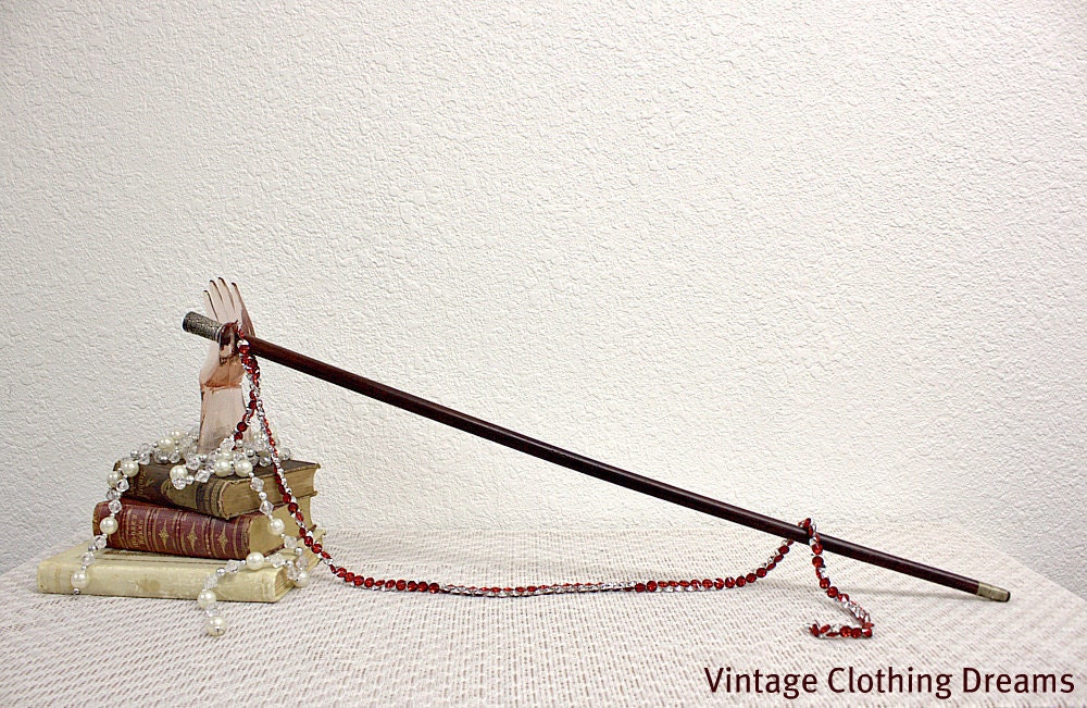 Antique 1800s 1900s Victorian Walking Stick Woman's Wood Cane with Sterling Silver Cap 8-16