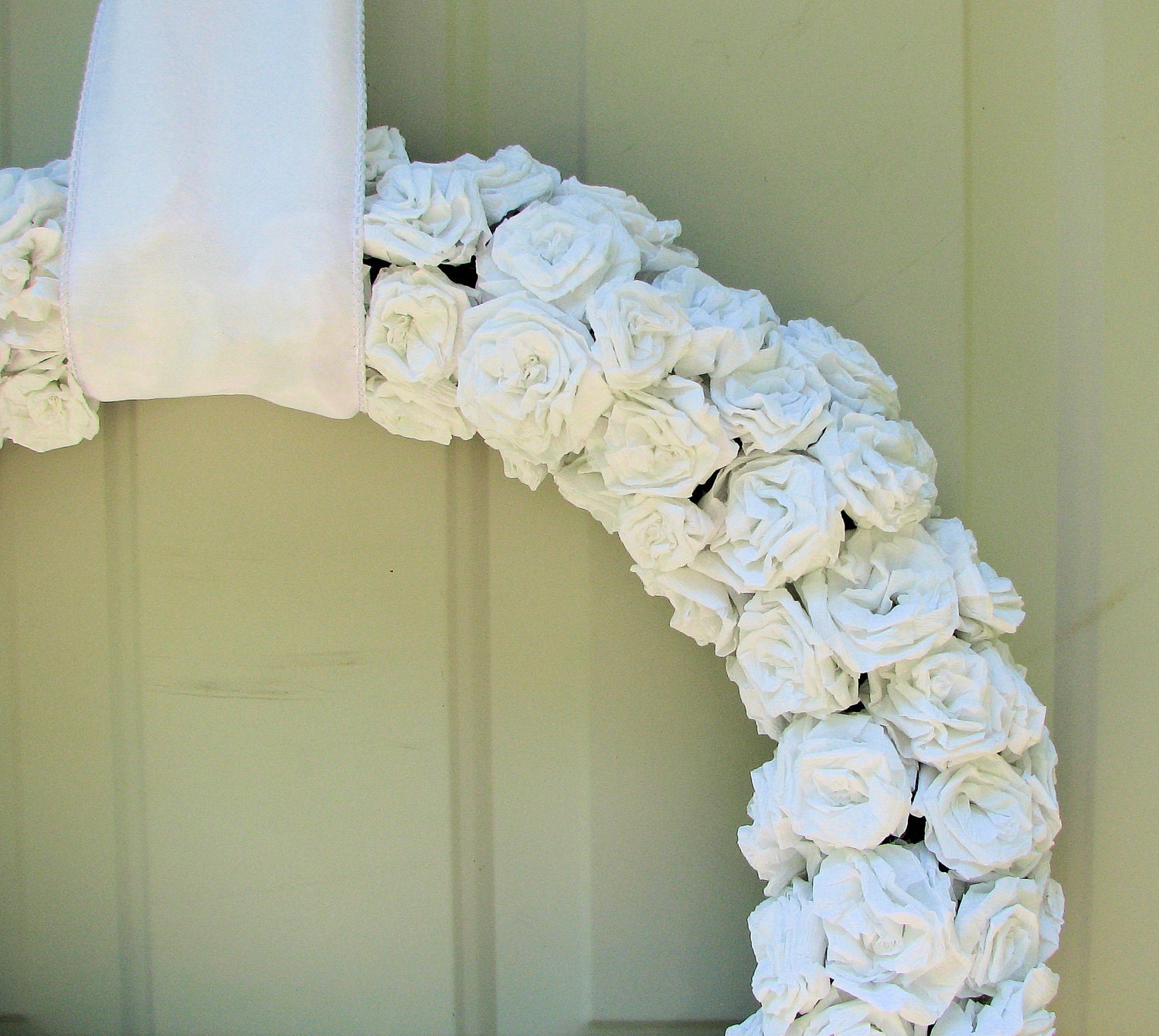 Orders taken -White Crepe  Paper Rose Wreath,Wedding,  Shabby Chic, Cottage decor