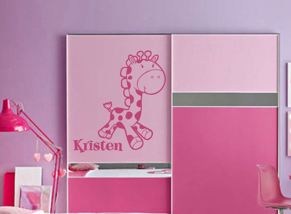 Nursery Wall Decal Personalized Custom Name Giraffe Vinyl Wall Decal Playroom