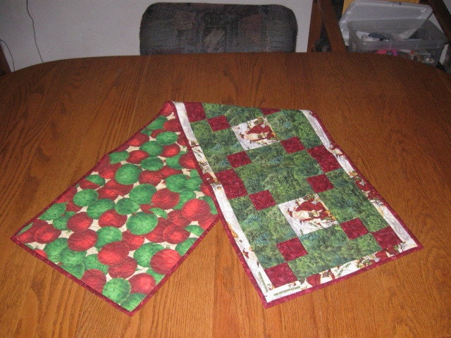 Handmade Table Runner Christmas Santa Ornaments