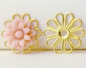 25 Gold plated flower links cabochon settings 15x15mm MB0557