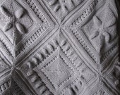 Ready-Made Knit Afghan---------------- SCULPTURED BLOCK pattern in silver grey