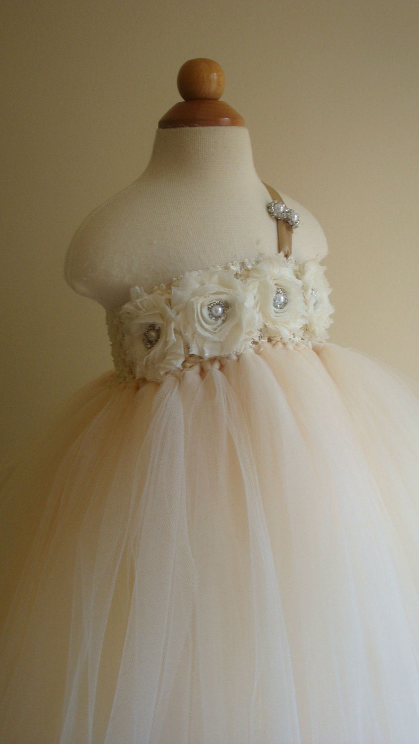 Flower girl dress Ivory, Champagne tutu dress, roses, baby tutu dress, toddler tutu dress,newborn-24, 2t,3t,4t,5t, birthday