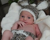 Baby Bunny Hat and Diaper Cover Set-Perfect Newborn Photo Prop, Halloween or Easter