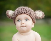 Baby Monkey Hat Crochet Chocolate Brown and Tan -Perfect Newborn Photo Prop or Halloween Costume