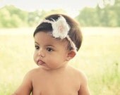 Baby Girl Headband Pink and White--Crocheted Soft & Fuzzy Newborn Photo Prop