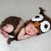 Baby Owl Crochet Hat and Diaper Cover--2 piece matching set--Fuzzy Newborn Photo Prop