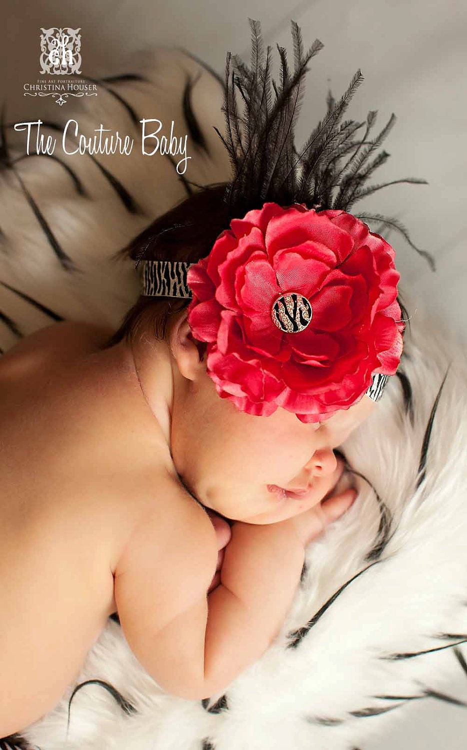ZEBRA Hot pink Feather Couture Headband