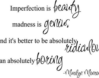 Imperfection is Beauty Marilyn Monroe Quote Vinyl Wall Decal