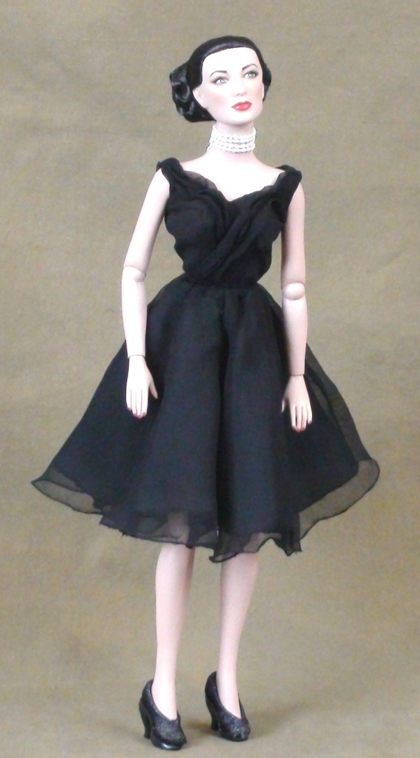 Black Chiffon Classic Cocktail Dress Tonner Tyler Antoinette Doll OOAK