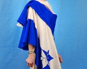 Silk Wrap Shawl Art Jacket in Royal Blue, Cream White by MaryGwyneth Fine Wearable Art
