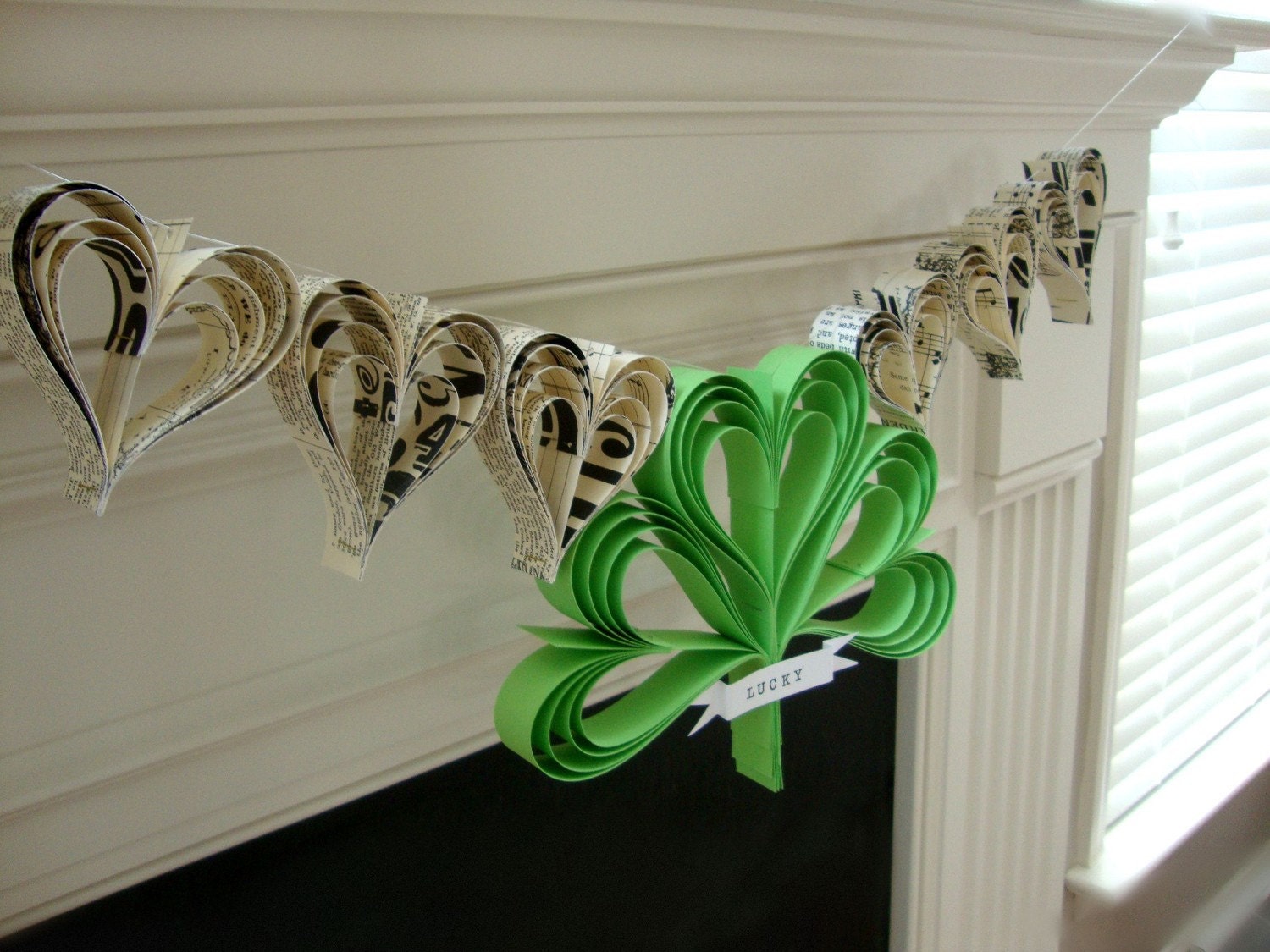 Shamrocker  a garland of hand cut hearts and custom banner St Paddys day