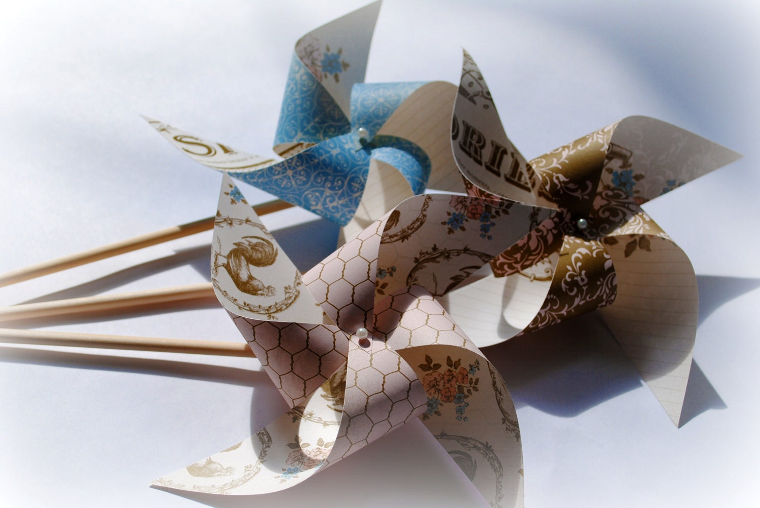 Shabby chic pinwheels set of 6