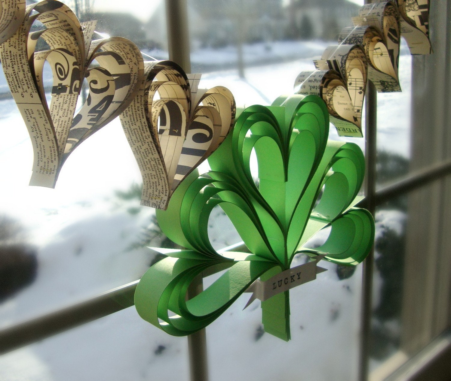 Shamrocker  a garland of hand cut hearts and custom banner St Paddys day
