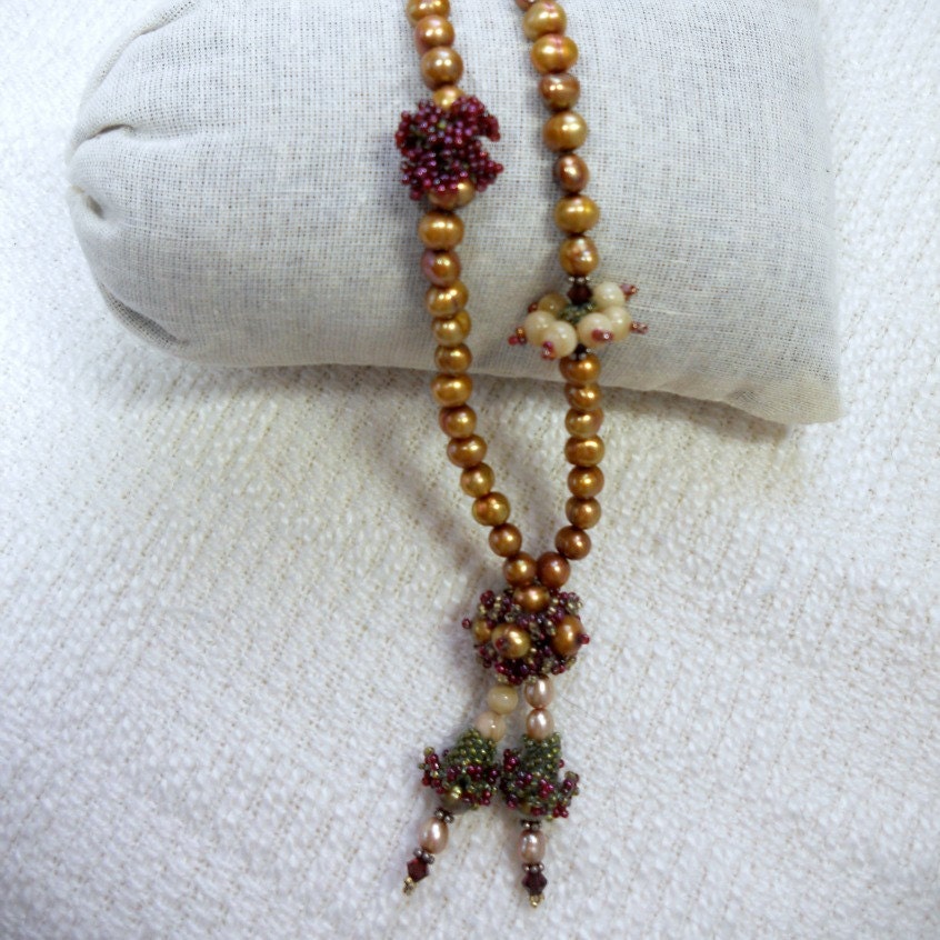 E116 OOAK Beaded Beads Necklace with Pearls - Made by My Hand