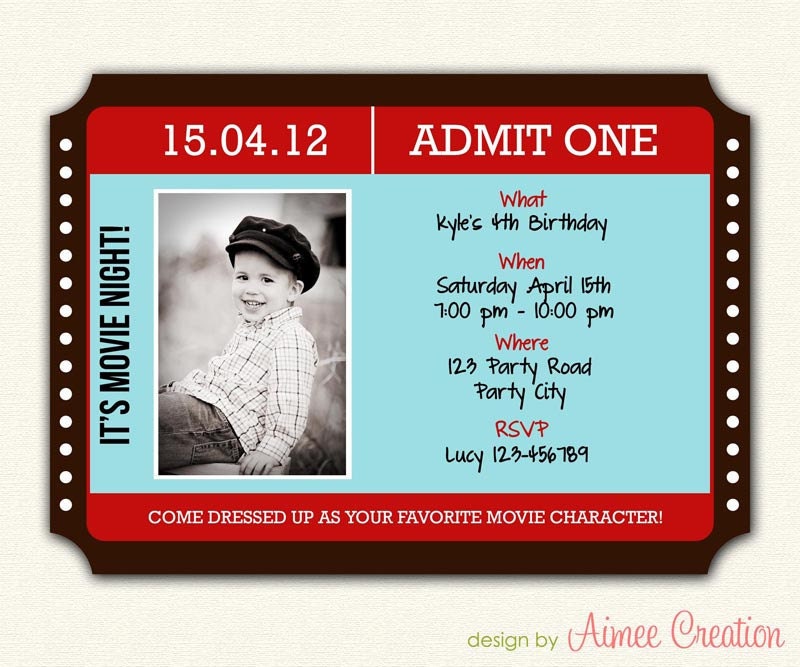 Ticket Birthday Invitation PRINTABLE (DIY Personalized Party Any Colors) Movie Night/Concert with Photo for Boys and Girls
