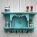 Organizer wall shelf primitive country cottage hooks aqua