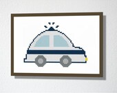 Counted Cross stitch Pattern PDF. Instant download. Police car. Includes easy beginner instructions