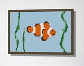 Counted Cross stitch pattern PDF. Instant download. Clownfish. Includes easy beginner instructions.