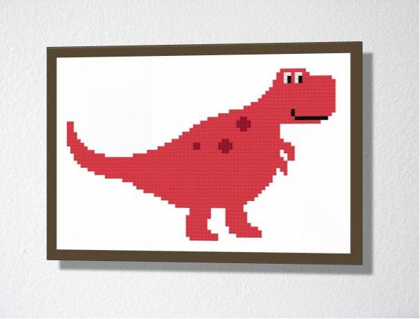 Counted Cross stitch Pattern PDF. Instant download. T-Rex Dinosaur. Includes easy beginners instructions.