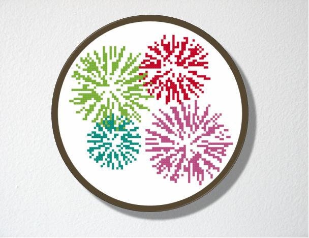 Counted Cross stitch Pattern PDF. Instant download. Fireworks. Includes beginners instructions.