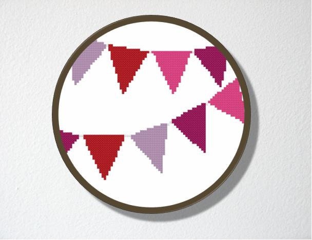 Counted Cross stitch Pattern PDF. Instant download. Bunting Flags. Includes easy beginners instructions.