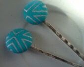 Silver & Teal Button Hair Bobby Pins