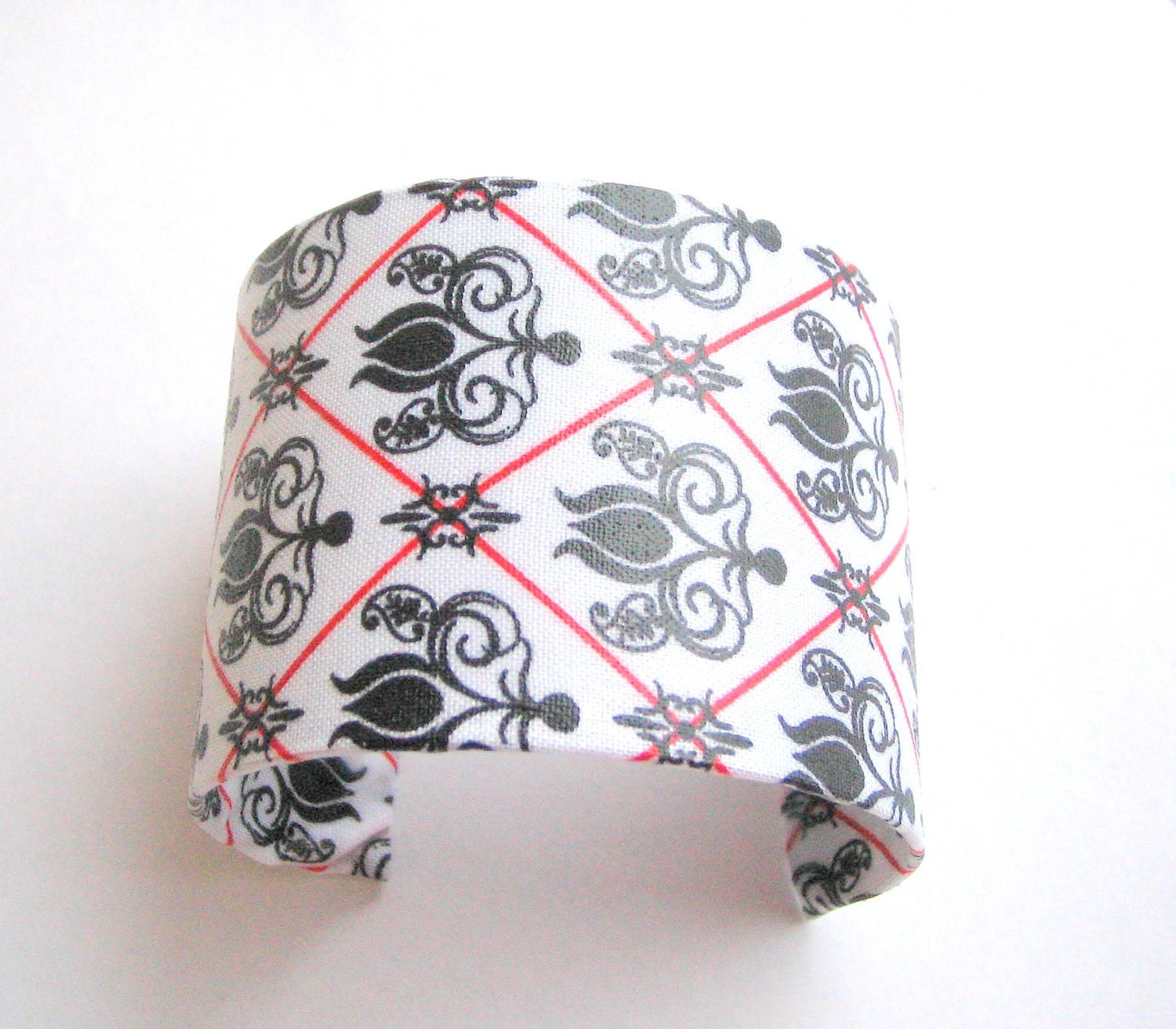 Black White and Red 2 in Cuff Bracelet