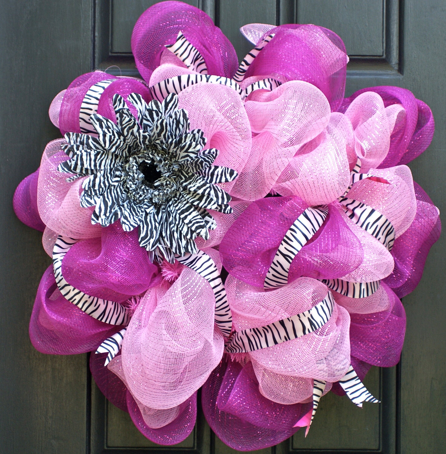 Pink and Zebra Mesh Wreath