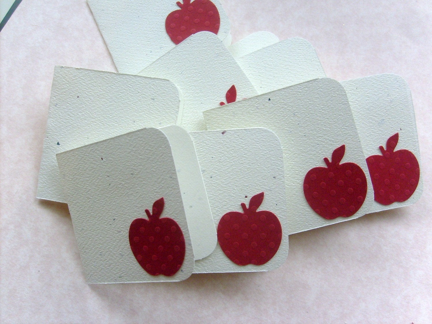 This item made 5 treasuries.... Cute 2 x 2 Small Blank Inside gift cards with Red Apple Punch... Set of 10