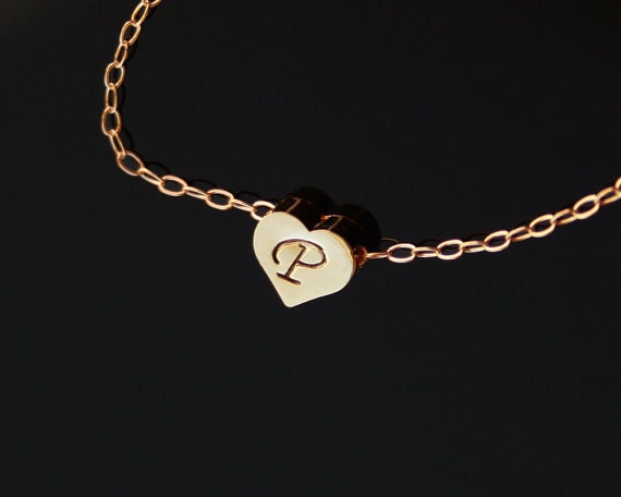 Petite Gold Heart Necklace - initial personalized engraved necklace, 14k gold filled chain, birthday gift for mom, mothers day gifts