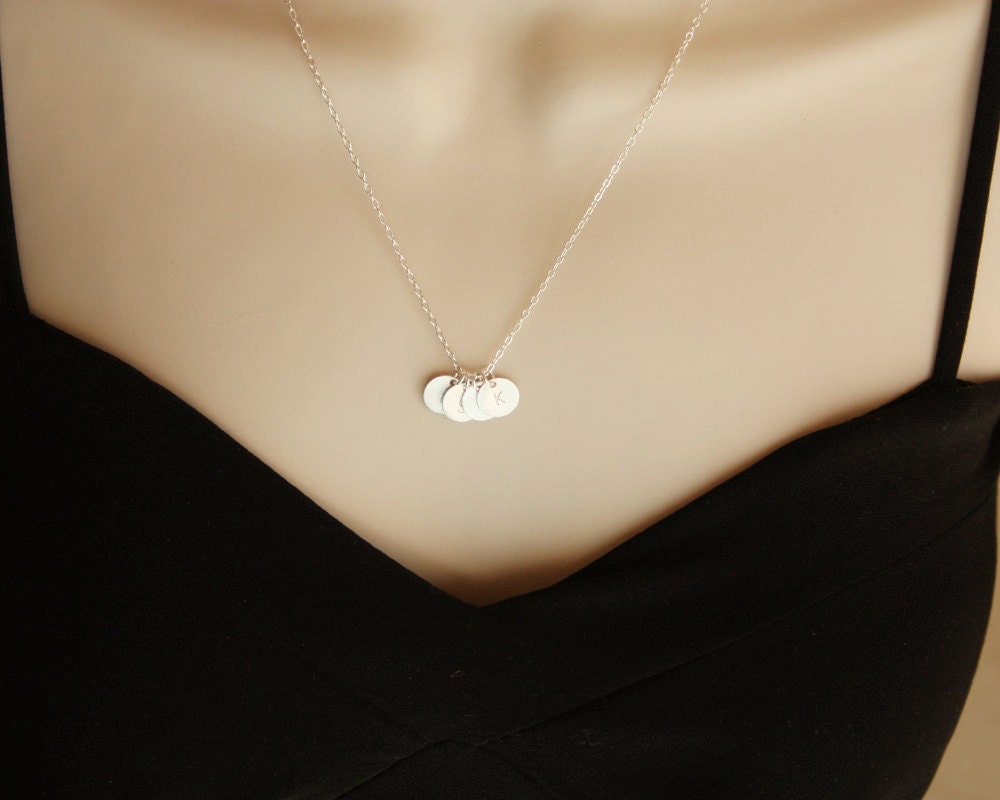 Initial necklace FOUR discs - Sterling Silver, SATIN discs, engraved monogram necklace, family friendship necklace, sister mom gifts