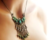 Butterfly Beaded Necklace Steampunk Victorian Jewelry Swarovski Rhinestones Antique Brass & Glas Opal Iron Butterfly Steampunk Diva