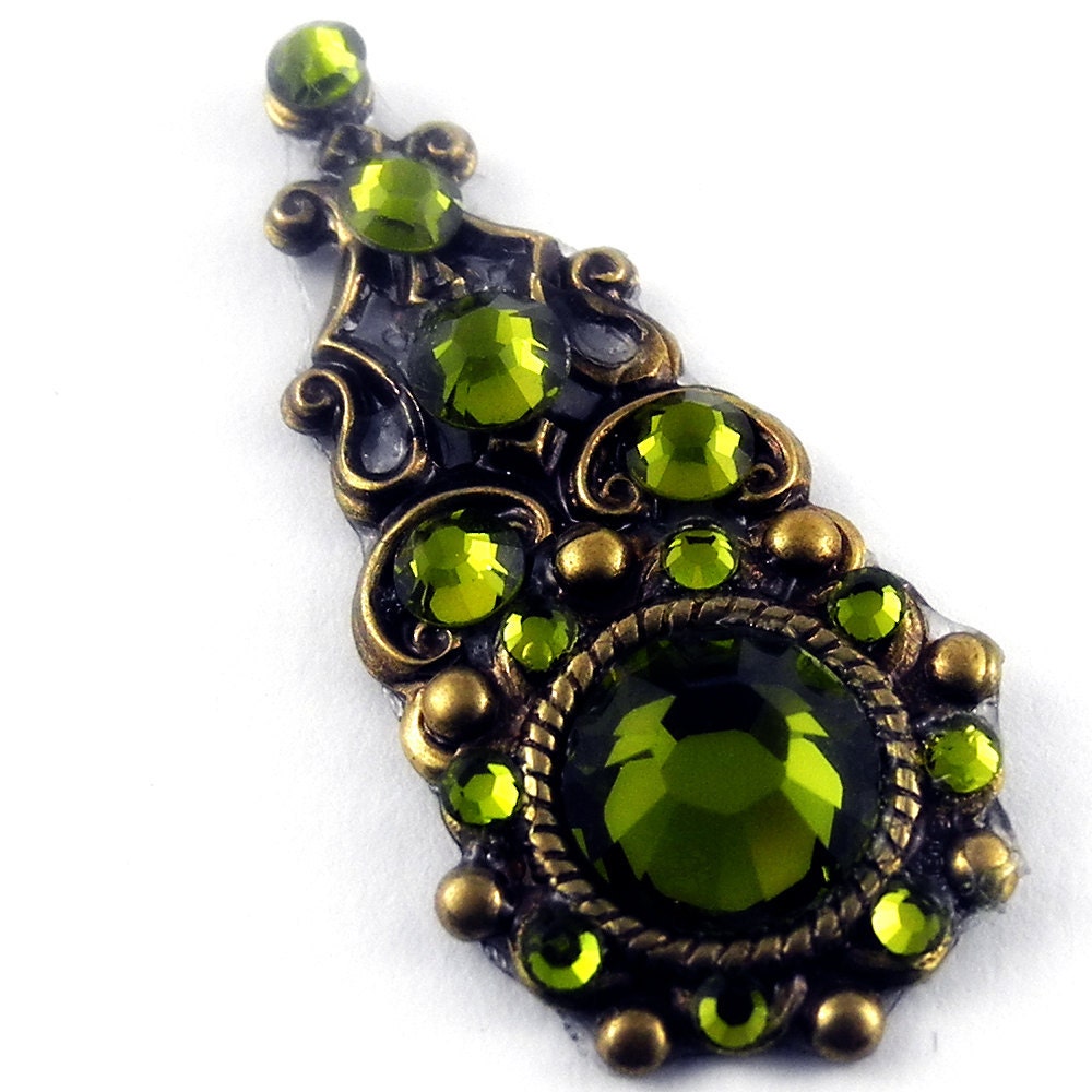 Beautiful Bindi Antique Brass & Olivine Swarovski Rhinestone Bollywood Tribal Fusion ATS ITS Tribal Style Dance Sarasvati's Dream