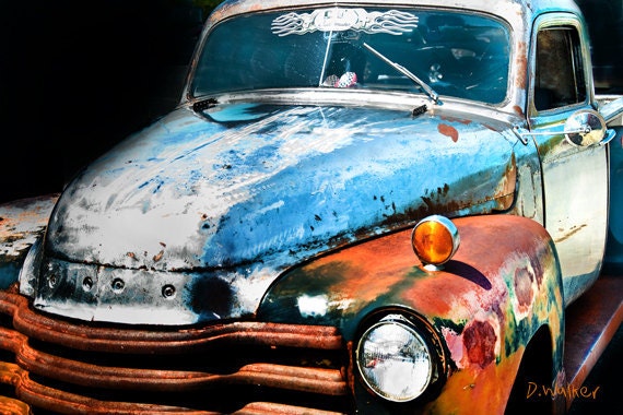 hotrod TRUCK- Rust is a color - bare blue metal orange rust - car art -mancave decor- abstract photo 8x12 - dorataya