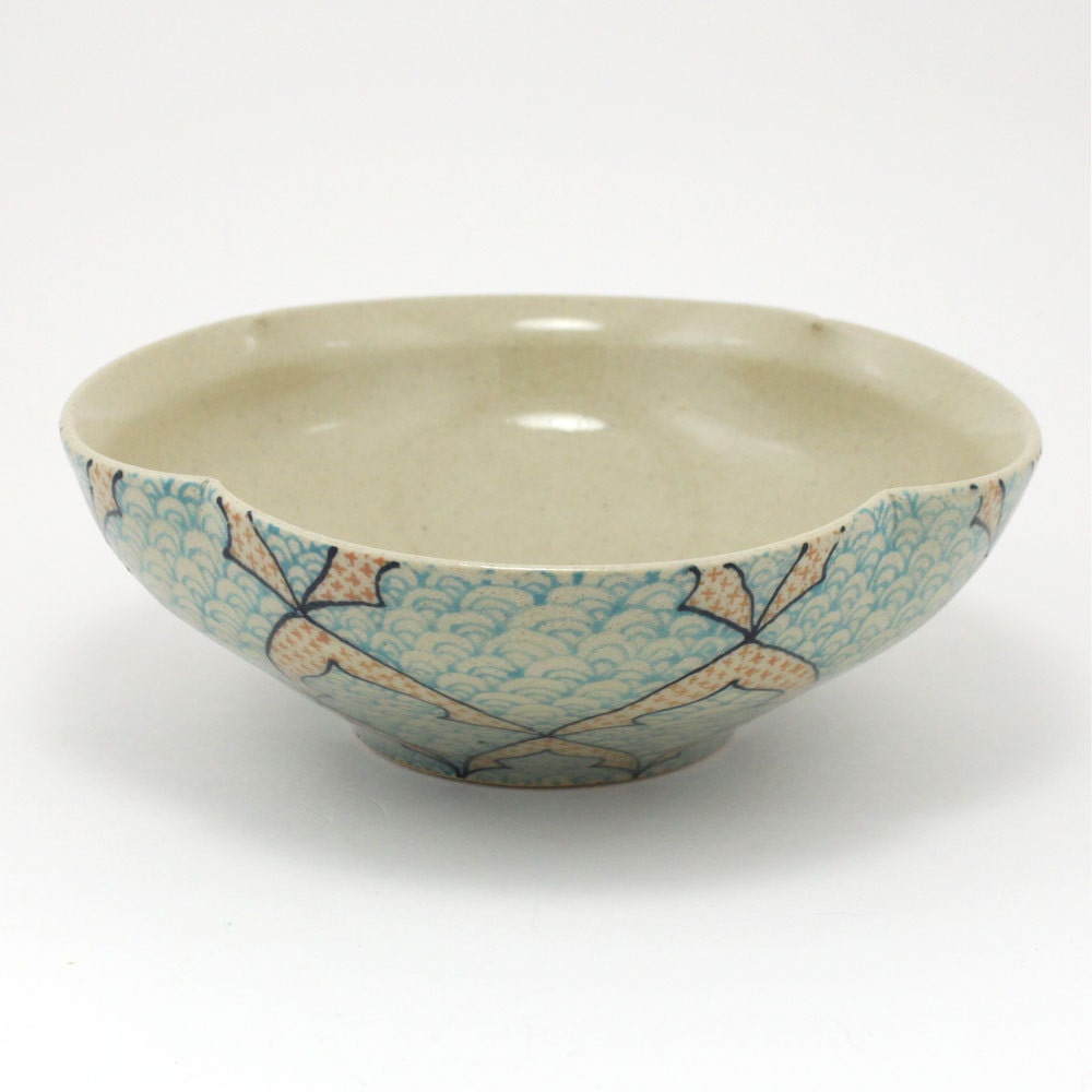 Ceramic Bowl with Blue and Salmon Pattern