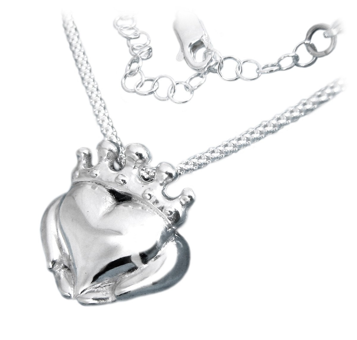 Claddagh Necklace - NEW Antique finish - Solid Sterling Silver - Chain Included - Celtic - Irish Promise - Love - Faith - Rickson Jewellery