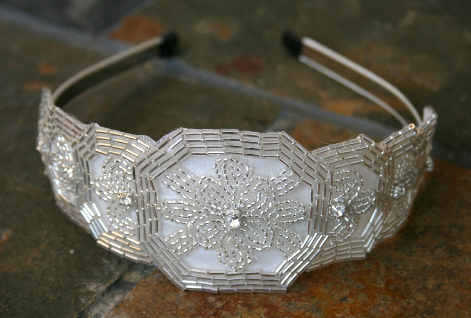 Rhinestone Beadwork Stunner Headband, Wedding Headpiece, Ribbon, Crystal, Accessories, Bridal, Wedding, Hair Accessory
