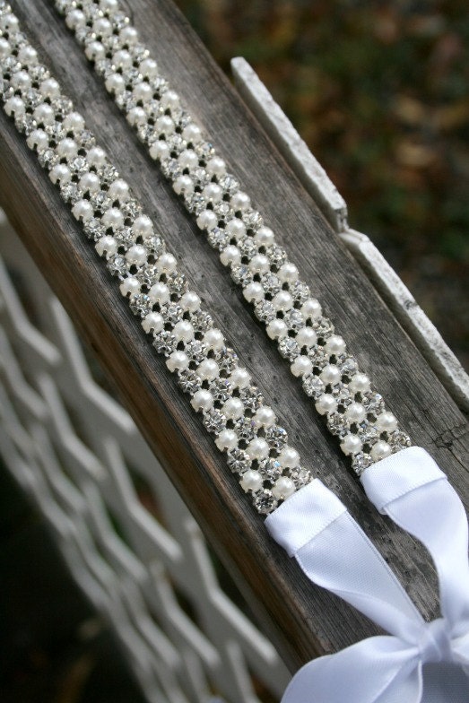 Rhinestones and Pearls Ribbon Headband, Wedding Headpiece, Ribbon, Crystal, Accessories, Pearl, Bridal, Wedding, Hair Accessory