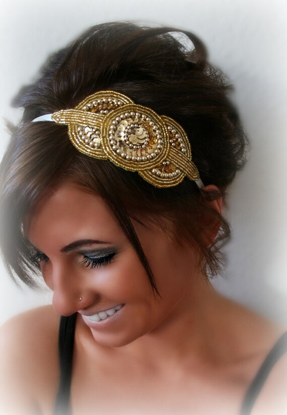 Gold Art Deco Beaded Sequin Headband