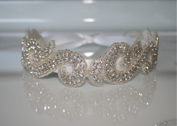 Bridal Headpiece, KIARA, Rhinestone Ribbon Headband,  Wedding Headpiece, Ribbon, Crystal, Accessories, Bridal, Wedding, Hair Accessory